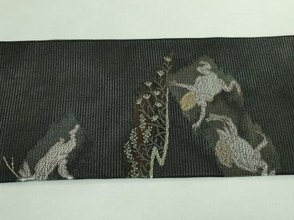 平和屋着物＊極上　夏物　九寸名古屋帯　鳥獣戯画　金銀糸　黒地　逸品　新品　DZAA9460kh5