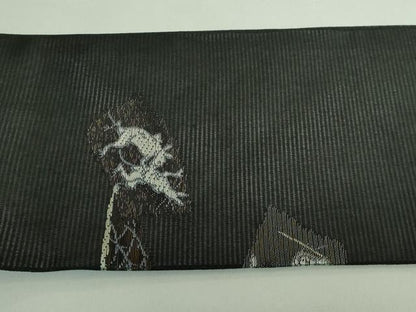 平和屋着物＊極上 夏物 九寸名古屋帯 鳥獣戯画 金銀糸 黒地 逸品 新品 DZAA9461kh5