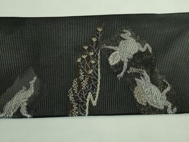 平和屋着物＊極上 夏物 九寸名古屋帯 鳥獣戯画 金銀糸 黒地 逸品 新品 DZAA9461kh5