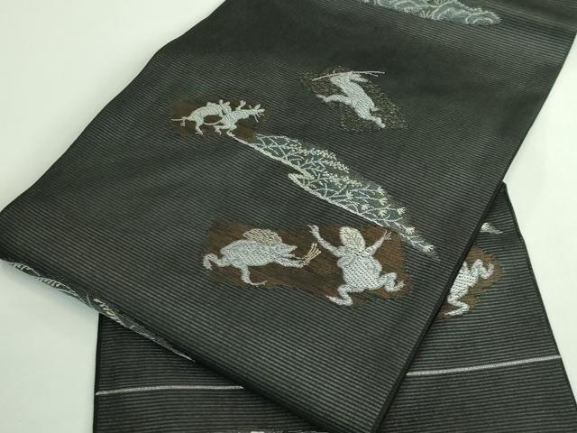 平和屋着物＊極上 夏物 九寸名古屋帯 鳥獣戯画 金銀糸 黒地 逸品 新品 DZAA9462kh5