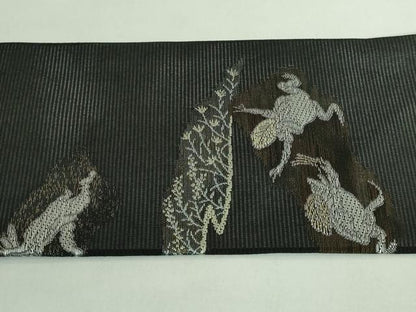 平和屋着物＊極上 夏物 九寸名古屋帯 鳥獣戯画 金銀糸 黒地 逸品 新品 DZAA9462kh5