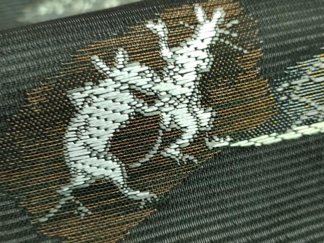 平和屋着物＊極上 夏物 九寸名古屋帯 鳥獣戯画 金銀糸 黒地 逸品 新品 DZAA9463kh5