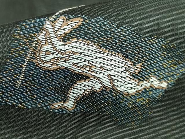 平和屋着物＊極上 夏物 九寸名古屋帯 鳥獣戯画 金銀糸 黒地 逸品 新品 DZAA9463kh5
