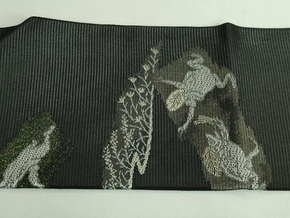 平和屋着物＊極上 夏物 九寸名古屋帯 鳥獣戯画 金銀糸 黒地 逸品 新品 DZAA9464kh5