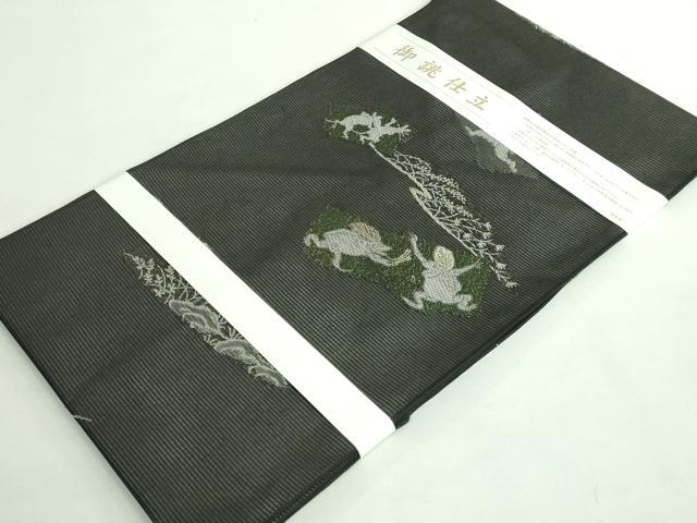 平和屋着物＊極上 夏物 九寸名古屋帯 鳥獣戯画 金銀糸 黒地 逸品 新品 DZAA9465kh5