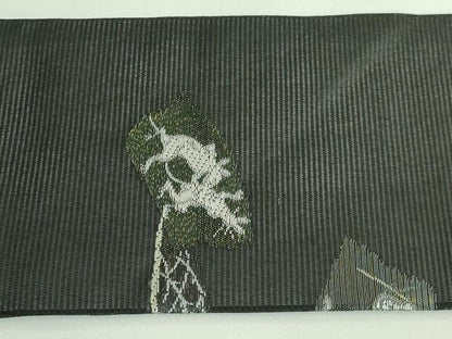 平和屋着物＊極上 夏物 九寸名古屋帯 鳥獣戯画 金銀糸 黒地 逸品 新品 DZAA9465kh5