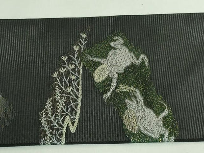 平和屋着物＊極上 夏物 九寸名古屋帯 鳥獣戯画 金銀糸 黒地 逸品 新品 DZAA9465kh5