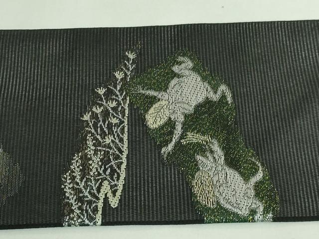 平和屋着物＊極上 夏物 九寸名古屋帯 鳥獣戯画 金銀糸 黒地 逸品 新品 DZAA9465kh5