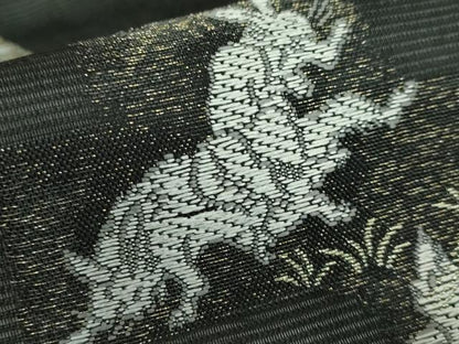 平和屋着物＊極上 夏物 九寸名古屋帯 鳥獣戯画 金銀糸 黒地 逸品 新品 DZAA9466kh5