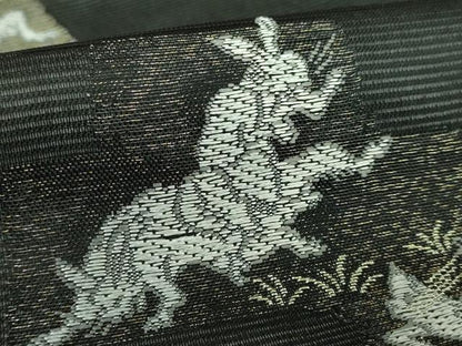 平和屋着物＊極上 夏物 九寸名古屋帯 鳥獣戯画 金銀糸 黒地 逸品 新品 DZAA9466kh5