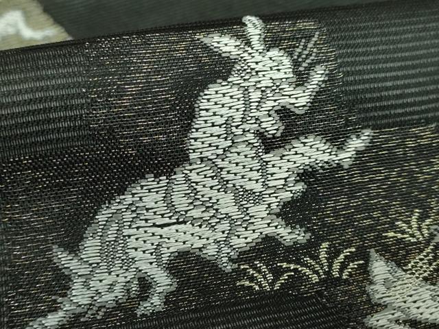 平和屋着物＊極上 夏物 九寸名古屋帯 鳥獣戯画 金銀糸 黒地 逸品 新品 DZAA9466kh5