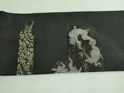 平和屋着物＊極上 夏物 九寸名古屋帯 鳥獣戯画 金銀糸 黒地 逸品 新品 DZAA9466kh5