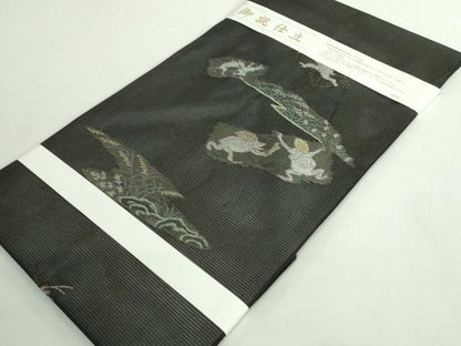 平和屋着物＊極上 夏物 九寸名古屋帯 鳥獣戯画 金銀糸 黒地 逸品 新品 DZAA9470kh5