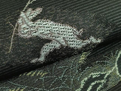 平和屋着物＊極上 夏物 九寸名古屋帯 鳥獣戯画 金銀糸 黒地 逸品 新品 DZAA9470kh5
