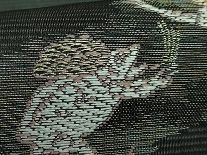 平和屋着物＊極上 夏物 九寸名古屋帯 鳥獣戯画 金銀糸 黒地 逸品 新品 DZAA9470kh5