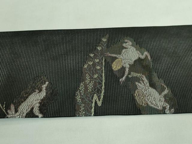 平和屋着物＊極上 夏物 九寸名古屋帯 鳥獣戯画 金銀糸 黒地 逸品 新品 DZAA9470kh5