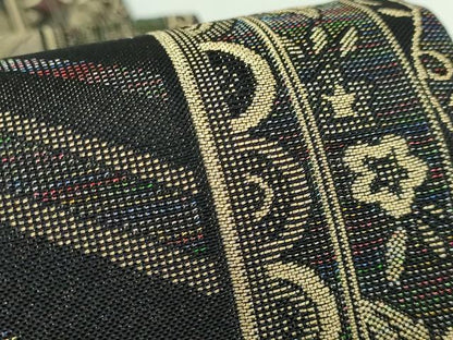 平和屋着物●極上　染色作家　斉藤三才　両面　全通柄袋帯　切嵌文　黒地　金糸　逸品　DZAA9482kh5