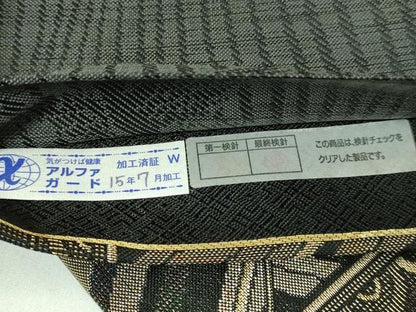 平和屋着物●極上　染色作家　斉藤三才　両面　全通柄袋帯　切嵌文　黒地　金糸　逸品　DZAA9482kh5