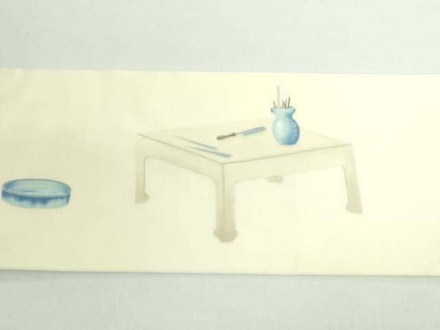 平和屋本店■極上　加賀友禅の巨匠　初代　由水十久　塩瀬　九寸名古屋帯　童子　蒸栗色地　逸品 DZAA9493kh5