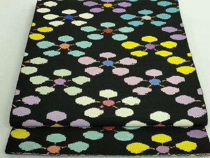 平和屋本店■最高級　龍村平蔵製　太鼓柄　本袋帯　絲入利休裂　黒地　金糸　逸品　DZAA9499kh5