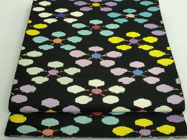 平和屋本店■最高級　龍村平蔵製　太鼓柄　本袋帯　絲入利休裂　黒地　金糸　逸品　DZAA9499kh5