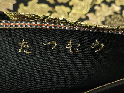 平和屋本店■極上　龍村美術織物　たつむら　六通柄　本袋帯　歌集牡丹錦　黒地　金糸　逸品　DZAA9506kh5