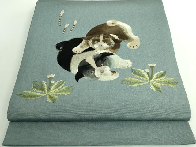 平和屋着物●極上 中国三大刺繍 相良刺繍 総刺繍 太鼓柄袋帯 子犬 逸品 DZAA9513kh5