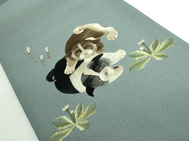 平和屋着物●極上 中国三大刺繍 相良刺繍 総刺繍 太鼓柄袋帯 子犬 逸品 DZAA9513kh5