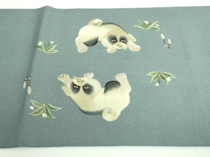 平和屋着物●極上 中国三大刺繍 相良刺繍 総刺繍 太鼓柄袋帯 子犬 逸品 DZAA9513kh5