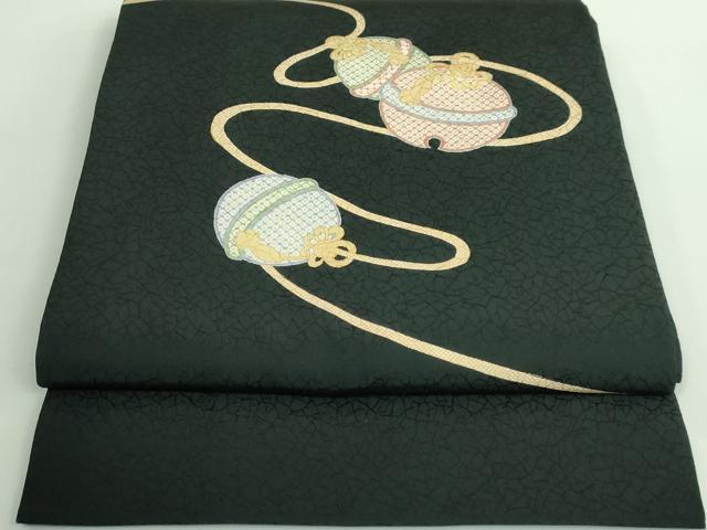 平和屋着物■極上　小林義一　九寸開き名古屋帯　鈴　黒地　逸品　DZAA9519kh5