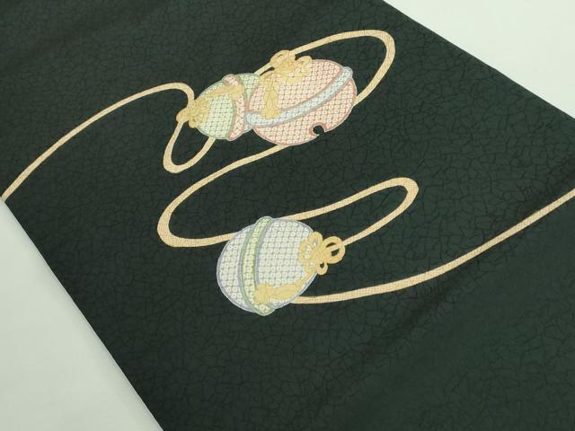 平和屋着物■極上　小林義一　九寸開き名古屋帯　鈴　黒地　逸品　DZAA9519kh5
