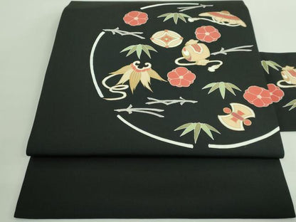 平和屋着物■極上　塩瀬　九寸名古屋帯　宝尽くし花文　黒地　金彩　逸品　DZAA9521kh5
