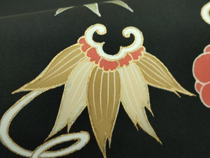 平和屋着物■極上　塩瀬　九寸名古屋帯　宝尽くし花文　黒地　金彩　逸品　DZAA9521kh5