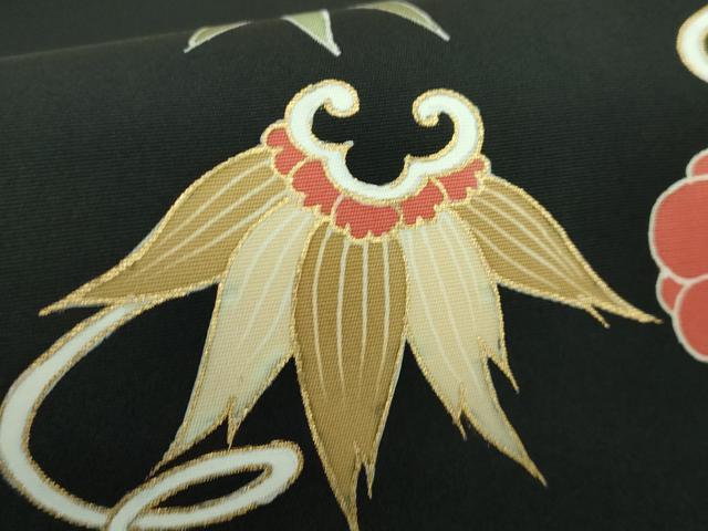 平和屋着物■極上　塩瀬　九寸名古屋帯　宝尽くし花文　黒地　金彩　逸品　DZAA9521kh5