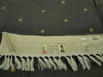 平和屋本店■極上　染織の名門　しょうざん  生紬　単衣　丸文　藍墨茶色地　証紙付き　逸品　DZAA9550kh5