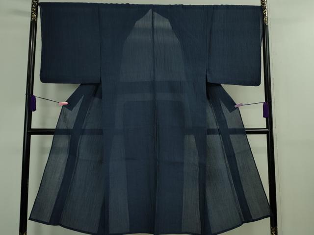 平和屋着物＊極上 夏物 男性 本場小千谷ちぢみ 麻 色無地 留紺色 逸品 DZAA9599kh5