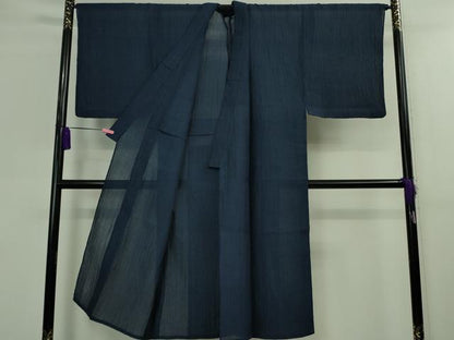 平和屋着物＊極上 夏物 男性 本場小千谷ちぢみ 麻 色無地 留紺色 逸品 DZAA9599kh5