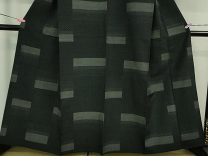 平和屋着物▽極上 お召 単衣 横段文 黒地 逸品 未使用 DZAA9610kh5