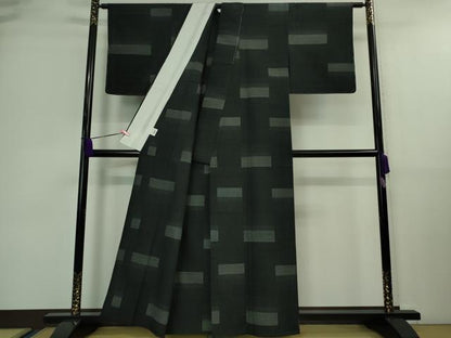 平和屋着物▽極上 お召 単衣 横段文 黒地 逸品 未使用 DZAA9610kh5