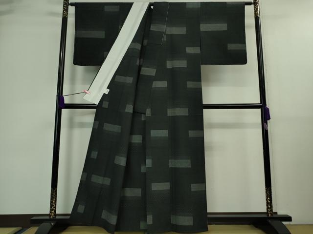 平和屋着物▽極上 お召 単衣 横段文 黒地 逸品 未使用 DZAA9610kh5