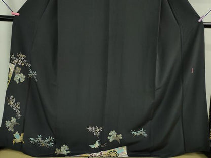 平和屋着物■極上　本加賀友禅作家　宮野勇造　訪問着　蓑亀　鶴　青褐色地　逸品　DZAA9611kh5