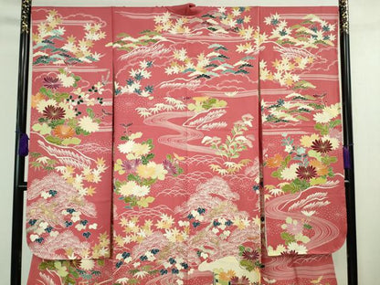 平和屋本店■極上　創業460年・千總　振袖　駒刺繍　吉祥花風景　今様色地　金彩　反端付き　逸品　未使用　DZAA9617kh5