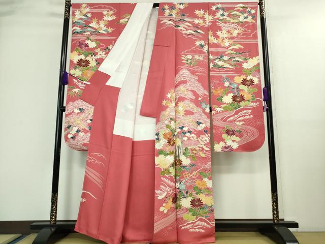 平和屋本店■極上　創業460年・千總　振袖　駒刺繍　吉祥花風景　今様色地　金彩　反端付き　逸品　未使用　DZAA9617kh5