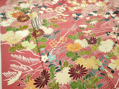 平和屋本店■極上　創業460年・千總　振袖　駒刺繍　吉祥花風景　今様色地　金彩　反端付き　逸品　未使用　DZAA9617kh5