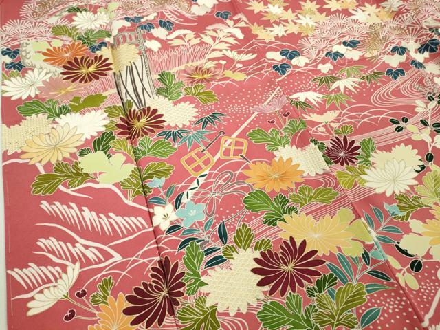 平和屋本店■極上　創業460年・千總　振袖　駒刺繍　吉祥花風景　今様色地　金彩　反端付き　逸品　未使用　DZAA9617kh5