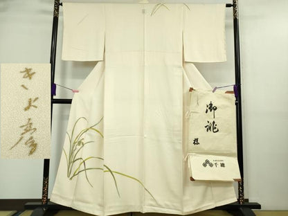 平和屋本店■極上　創業460年・千總 着物デザイナーきよ彦 訪問着 草葉文 鳥の子色地 金彩 たとう紙・紙タグ付き 逸品 未使用　DZAA9618kh5