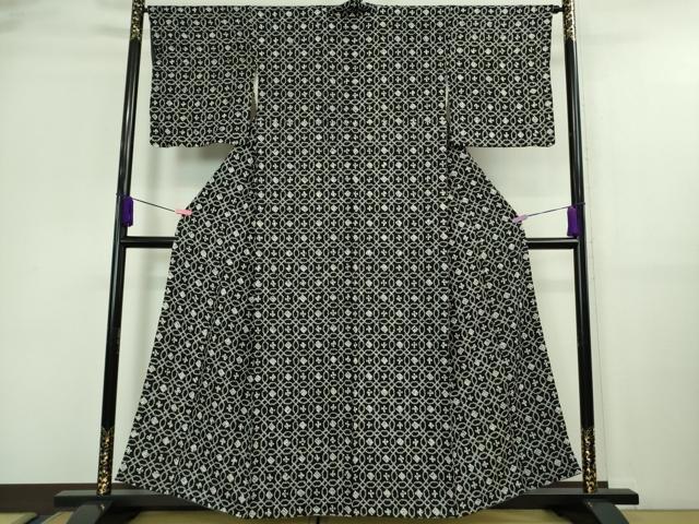 平和屋着物●極上　小紋　総絞り　輪繋ぎ　黒地　逸品　DZAA9619kh5