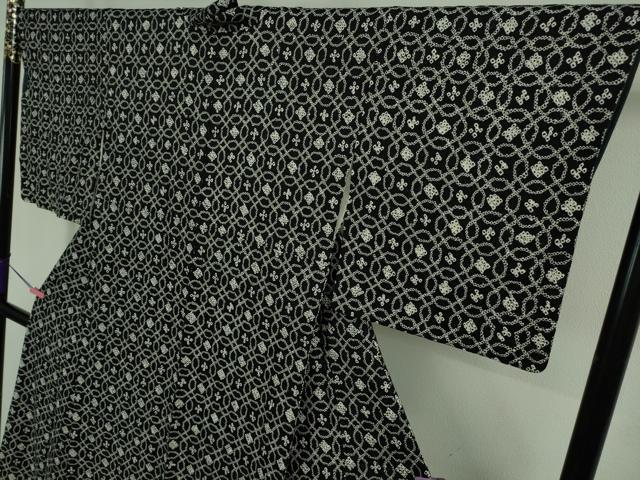 平和屋着物●極上　小紋　総絞り　輪繋ぎ　黒地　逸品　DZAA9619kh5