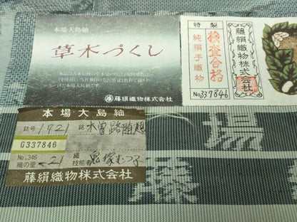 平和屋着物■極上　都喜ヱ門　本場大島紬　木曽路随想　草木づくし　藤絹織物謹製　証紙付き　逸品　未使用　DZAA9621kh5