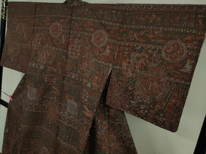 平和屋本店■極上　中国三大刺繍　スワトウ刺繍　汕頭刺繍　総刺繍　訪問着　紬地　古代人物壁画文様　逸品　DZAA9623kh5